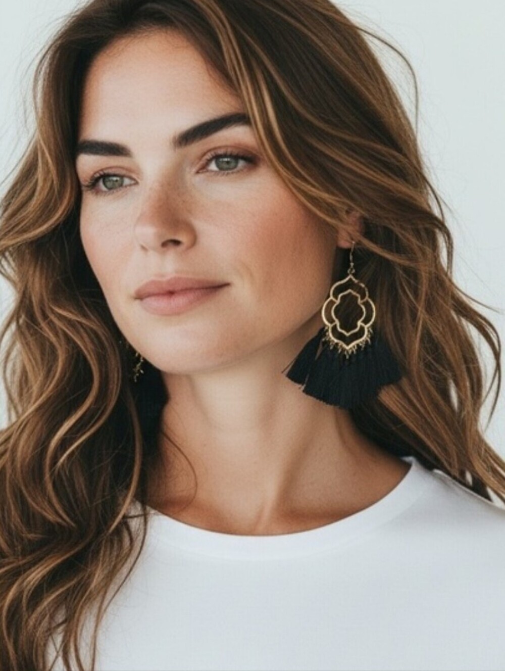 Black Tassel Gold-Frame Drop Earrings - Women Jewelry